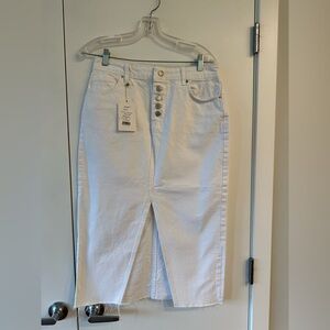 White Button-Front Midi Skirt